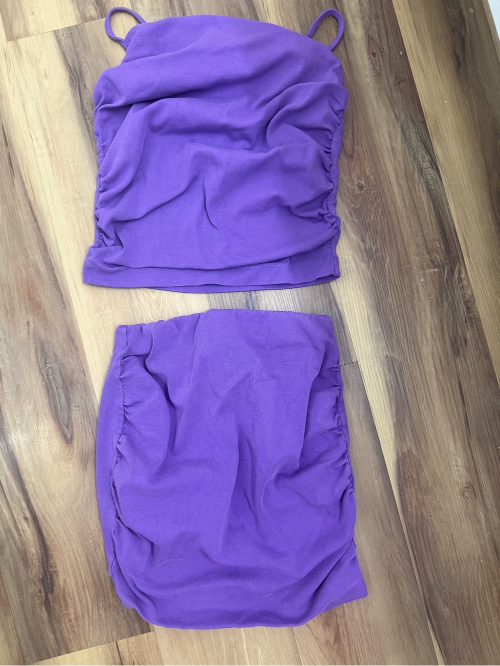 Zara Purple Ruched Mini Skirt Set